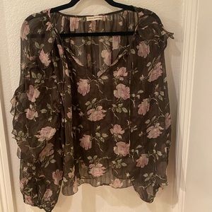 Ulla Johnson Army Green Pink Rose Blouse
